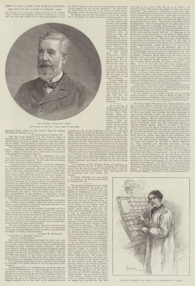 Ny offentlig park för norra London, gåvan av Sir Sydney Waterlow, Baronet av Amedee Forestier